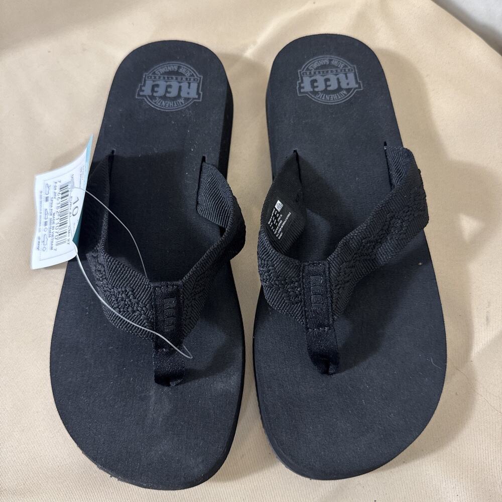 REEF Sandy Women’s Flip Flops Size 10 Black Recycled Webbing Sandals NWT